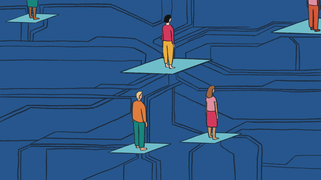 Künstliche Intelligenz vernetzt Menschen auf digitalen Plattformen.